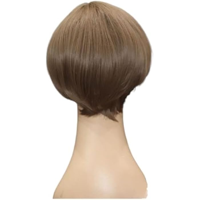 Short Pixie Cut Wig, Light Brown Synthetic Hair, Side-Swept Bangs, Bob Style - Image 3